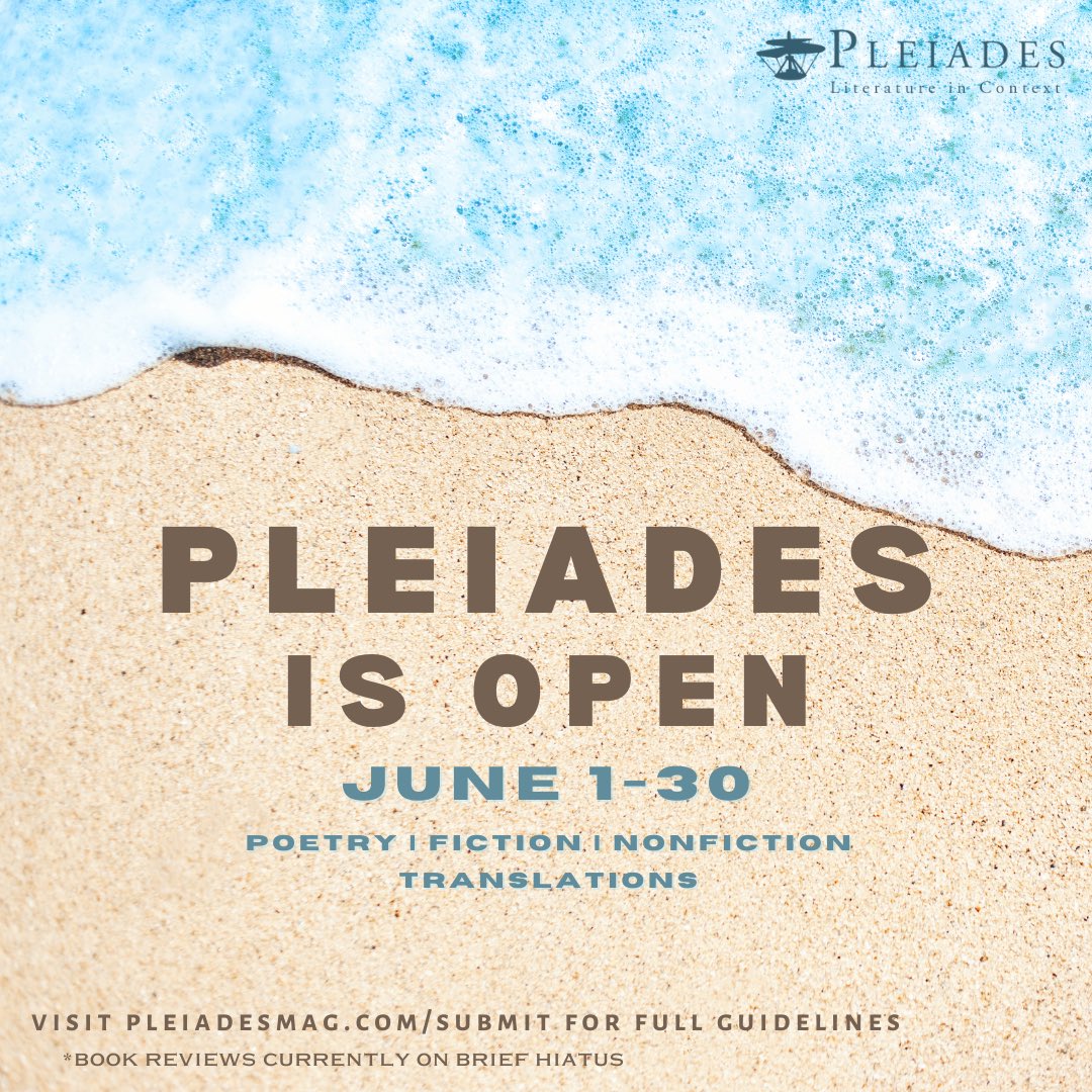 pleiadesmag's tweet photo. We are open for regular submissions during the month of June! Visit our website for full guidelines. We can’t wait to read your work! https://t.co/HUhkBWa7bw