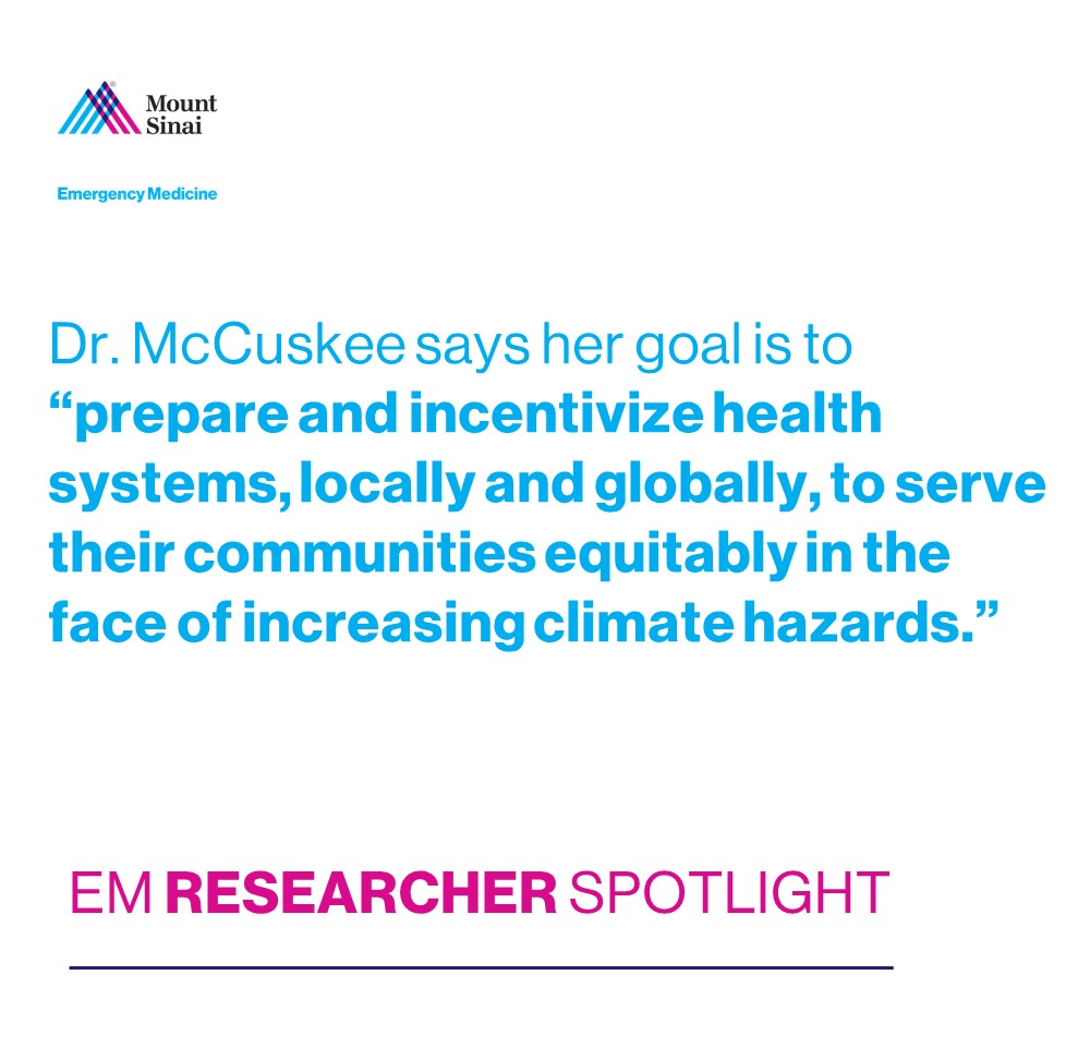 #EMResearcher Sarah McCuskee, MD, MPhil, Instructor of Emergency Medicine and Global Health &amp; Health Systems Design, is a physician-scientist focusing on catastrophic threats to health systems and the consequences to patients these systems serve.

profiles.mountsinai.org/sarah-lynn-mcc…
