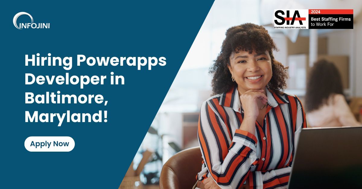 infojini_inc's tweet image. Hiring Powerapps Developer in Baltimore, Maryland!
Job Title: Powerapps Developer
Experience: 5 - 8 Years
Location: Baltimore, Maryland
Apply Now: buff.ly/45a8Q4D
Check our latest jobs: buff.ly/4bVN9s0
#PowerappsDeveloper #Job #Baltimore #Maryland #Infojini