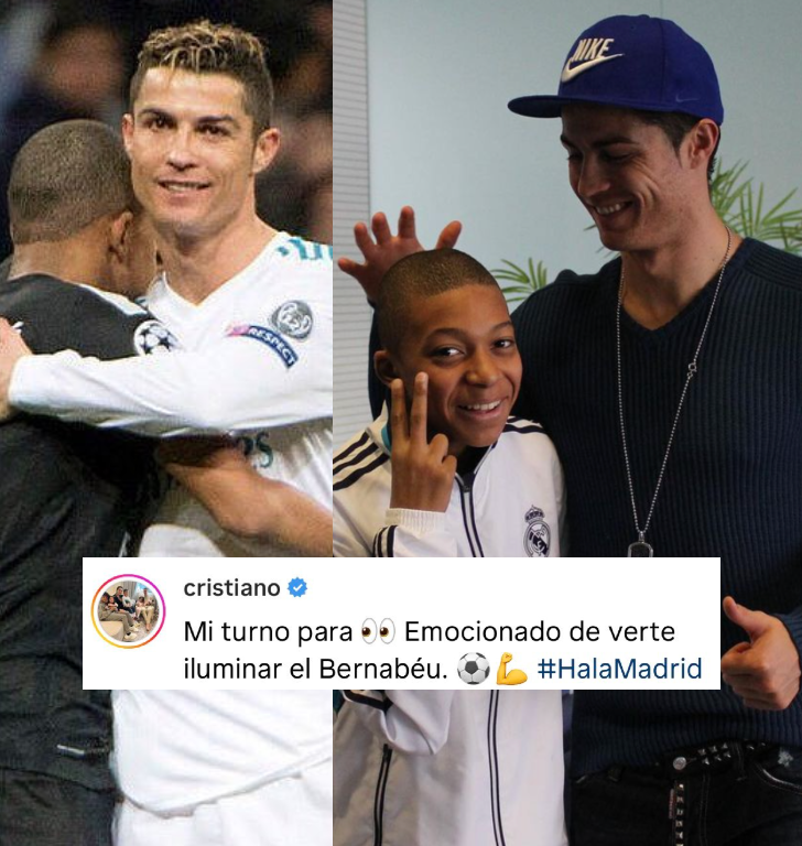 Cristiano Ronaldo le comentó a Kylian Mbappé en la publicación en la que anunció su llegada al Real Madrid: "Mi turno para ver. Emocionado de verte ILUMINAR el Bernabéu". 

Del mejor galáctico de todos los tiempos, al nuevo galáctico del Real Madrid.

IMPOSIBLE NO EMOCIONARSE.