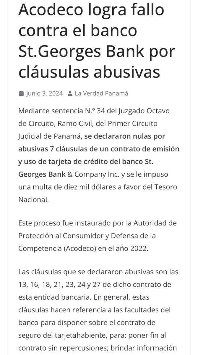 barsallocarlos's tweet photo. #Panamá #cláusulas #abusivas #banca #tarjetas #crédito #sentencia https://t.co/eyEQ0kWT4I