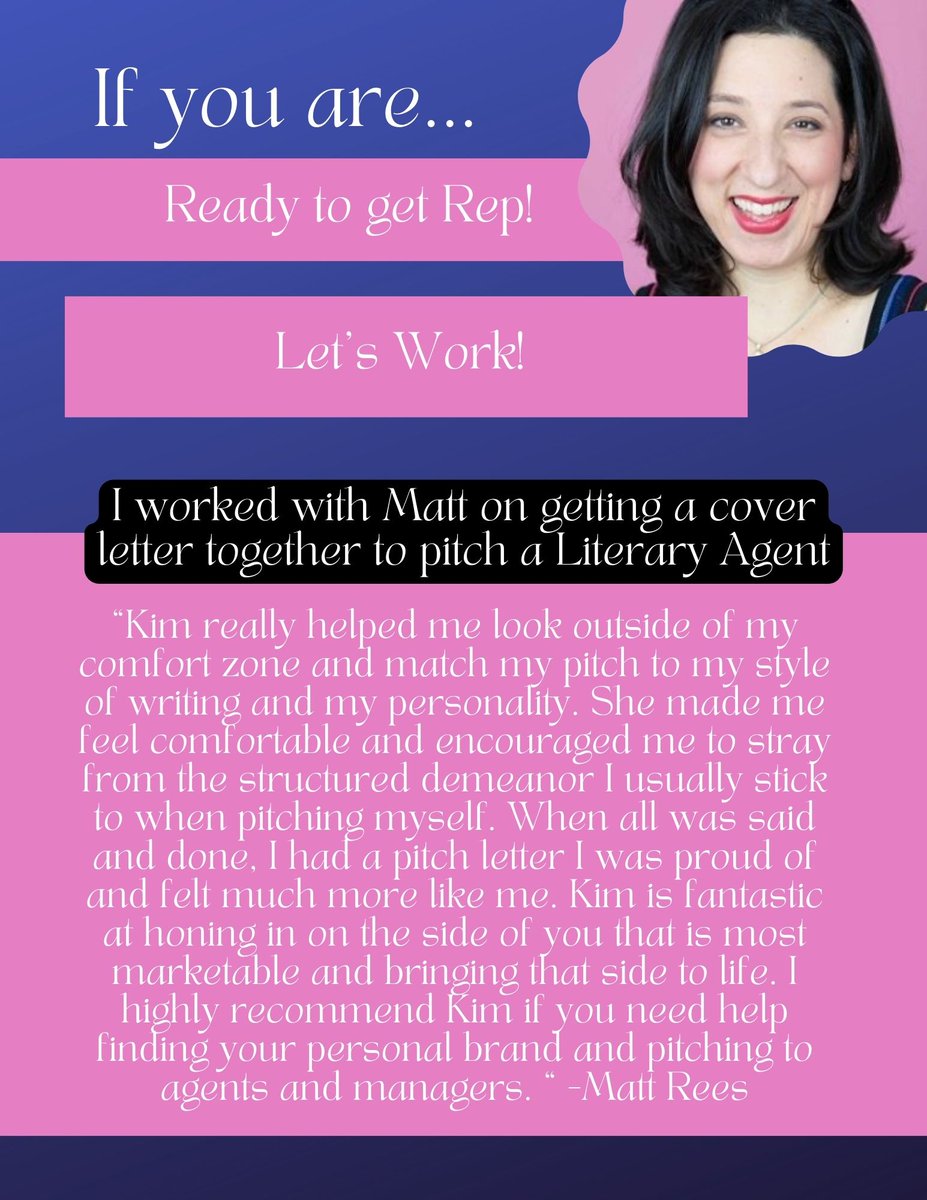 KimFayGreenberg's tweet photo. Performers and Creatives! Here are some things to think about when interviewing to add a Rep (Agent or Manager) to your team! Performers.. want a step-by-step process to get Rep? Go check out my How To Get An Agent class or let’s work 1-1. https://t.co/6fpMP5vn5l https://t.co/tDzbm6rYcR