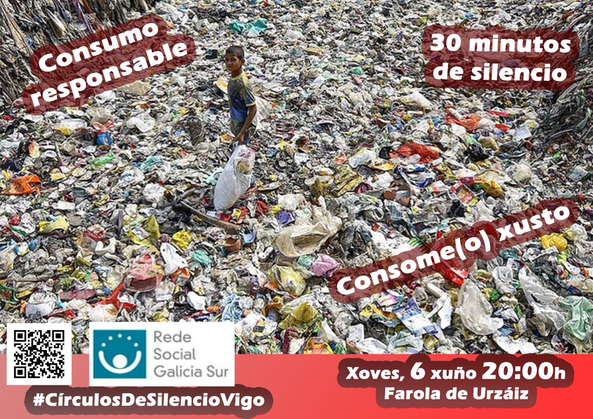 O vindeiro xoves, 6 de xuño, queremos denunciar cun novo Círculo de Silencio o consumismo desbocado que nos consume e asfixia. Precisamos outros modelos económicos, que poñan a vida no centro e que coiden da Terra e das persoas.
Non faltedes!
#CírculosDeSilencioVigo