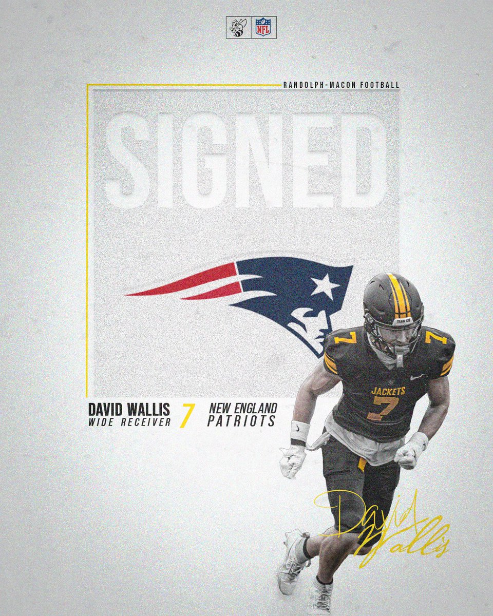𝗥𝗔𝗡𝗗𝗢𝗟𝗣𝗛-𝗠𝗔𝗖𝗢𝗡 𝗙𝗢𝗢𝗧𝗕𝗔𝗟𝗟 (@rmcfootball) on Twitter photo To the League!
David Wallis has signed a deal with the <a href="/Patriots/">New England Patriots</a> as an Undrafted Free Agent
#BuildandFight | #NFL
<a href="/d3football/">D3football.com</a> To the League!
David Wallis has signed a deal with the <a href="/Patriots/">New England Patriots</a> as an Undrafted Free Agent
#BuildandFight | #NFL
<a href="/d3football/">D3football.com</a>