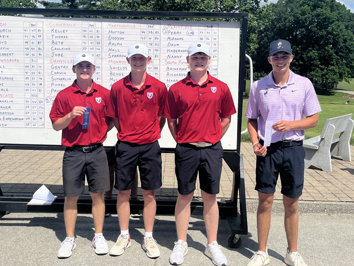 QuakerSports's tweet photo. Back to back @IHSAA1 Martinsville Sectional Champions at Foxcliff GC. 

Ian Perry medalist with a 71 (-1)
Liam McAdams 2nd with 74
Zach Daum T3rd with 75

Great job guys and coaches. On to Regional at Coyote Crossing. @indianahsgolf https://t.co/fEUUSs5n6S