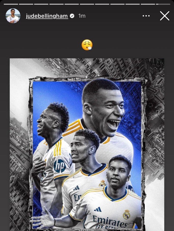 ActuFoot_'s tweet photo. La réaction de Jude Bellingham suite à l’arrivée de Kylian Mbappé. 🤍😮‍💨

(Instagram) https://t.co/Zcm06YHiJi