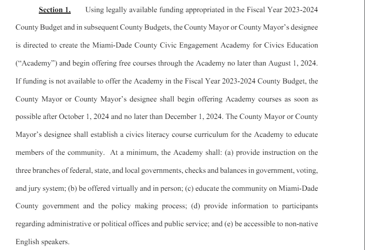 doug_hanks's tweet photo. Item on Tues's agenda for the Miami-Dade commission by Commish @MarleineBastien instructs @MayorDaniella to find money in the budget to launch a "Civic Engagement Academy" to teach residents how to get more involved with govt. https://t.co/pz8VE6Uplz https://t.co/XnmMnn4jcu