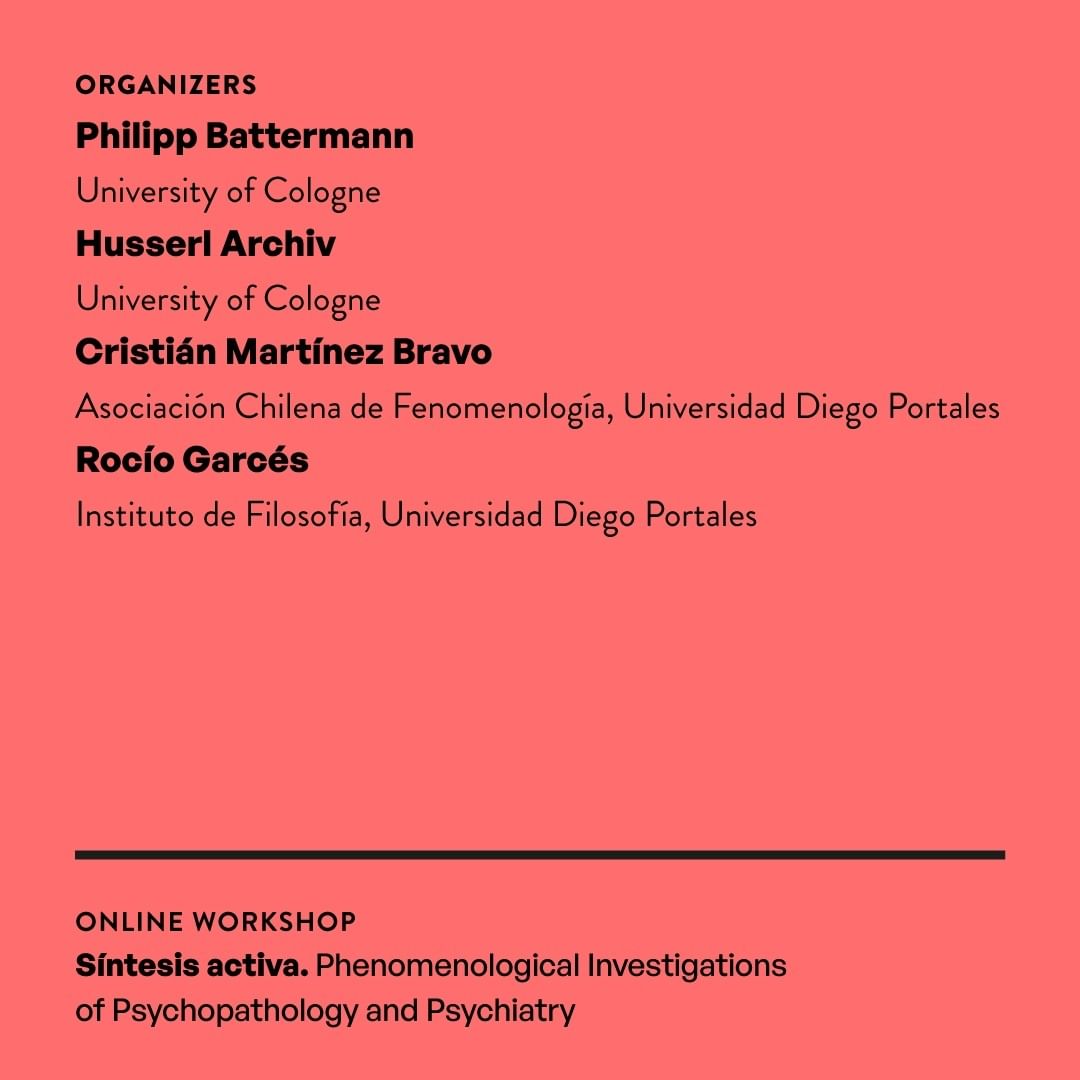 udp_cl's tweet photo. 🗓️El Instituto de #Filosofía #UDP y la Asociación Chilena de Fenomenología y el Archivo Husserl de la University of Cologne desarrollará el #workshoponline "Síntesis activa. Phenomenological Investigations of Psychopathology and Psychiatry"🙌
Conoce más https://t.co/1HdSTJeVRV📲 https://t.co/gmcFYUZsuZ