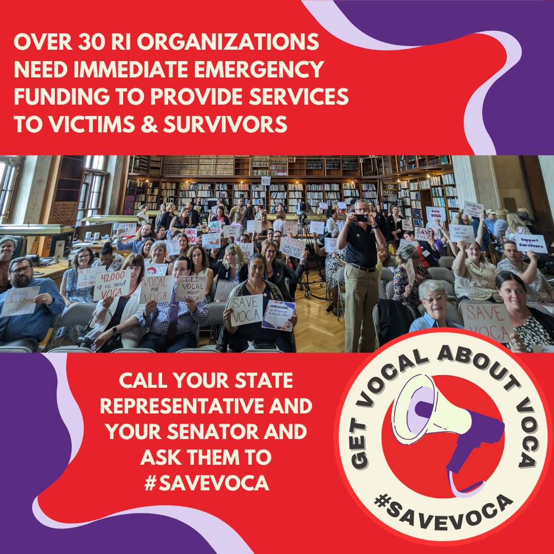 ricadv's tweet photo. We only have a few days left to make our voices heard! With the loss of federal VOCA funding, over 30 RI orgs need emergency funds for life-saving services that helped 42000+ victims last year. Visit https://t.co/39VjfHBMzU and ask your legislators to #SaveVOCA with state funds! https://t.co/THq6ls8bKQ