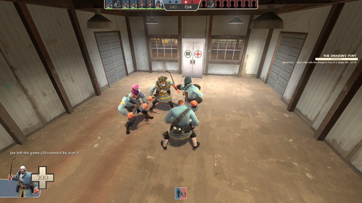 PoniPlague's tweet photo. don't have any footage to share, but here's an instance from when the majority of the enemy team was made up of bots, so blu collectively decided to switch to soldier and scream in agony because we were not allowed to leave spawn without insta-dying
#fixtf2 https://t.co/rkaFuvw2IC