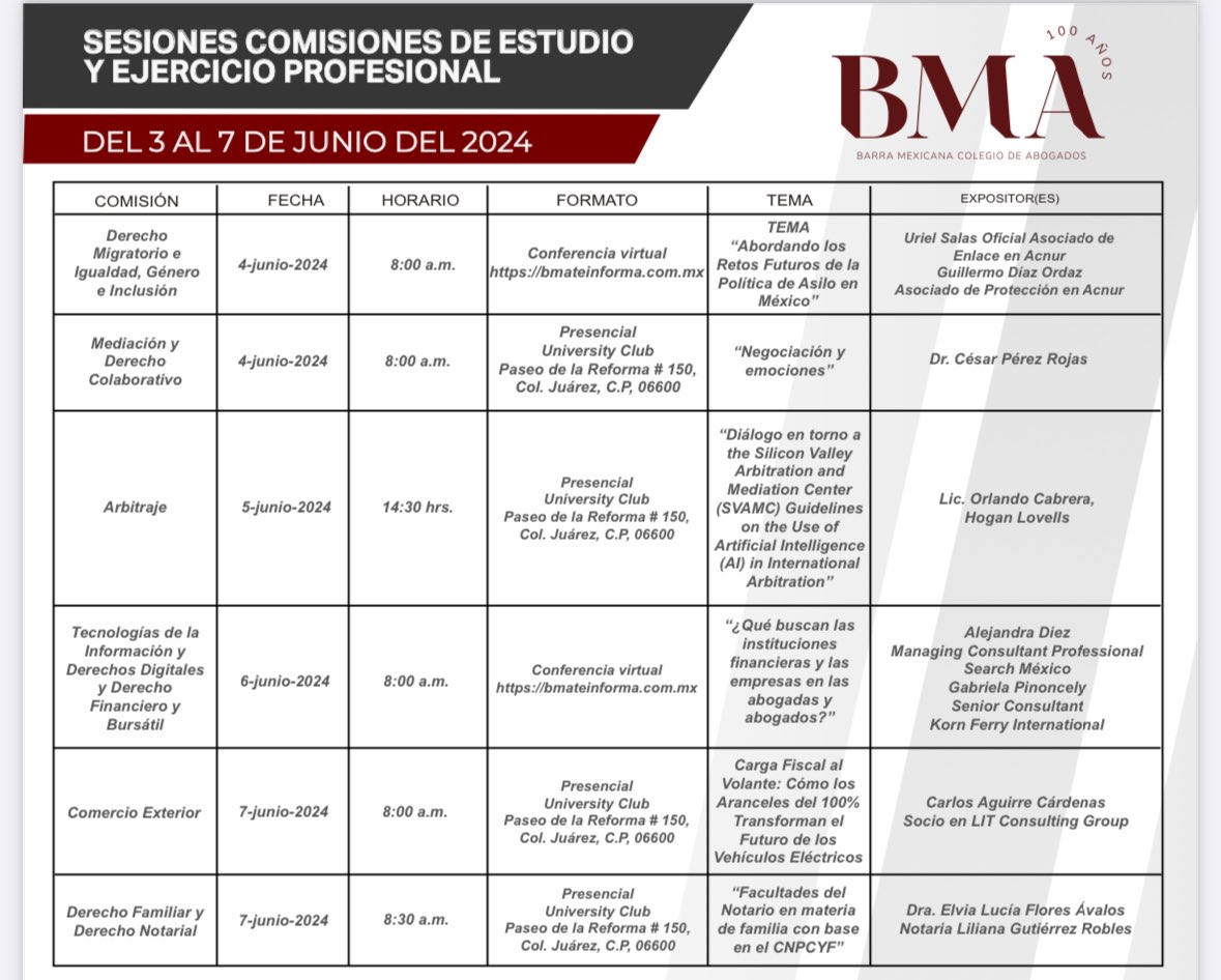 RodrigoGarciaTT's tweet photo. Les invito a registrarse para participar en las sesiones de estudio y ejercicio profesional y seminarios que la @BMA_Abogados tiene preparadas para ustedes esta semana.

#EducaciónJurídicaContinua #SomosBMA https://t.co/ynBgSFZugv