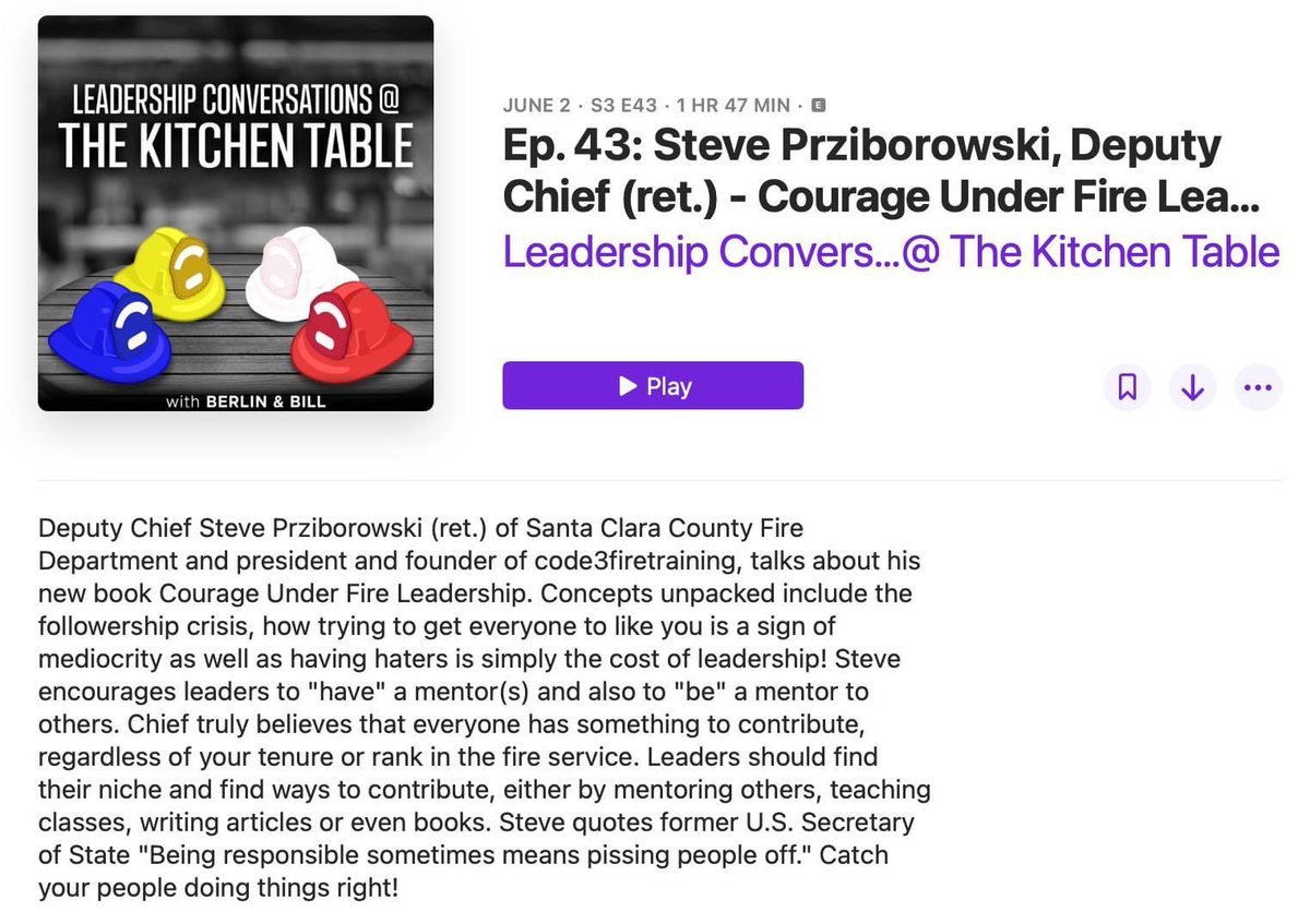 SPrziborowski's tweet photo. Had a great discussion on fire service leadership &amp; mentoring best practices with Captain Maza on the Leadership Conversations at the Kitchen Table podcast:

On SPOTIFY: https://t.co/xAIXpMd65q

On APPLE PODCAST : https://t.co/KywgIKOgtS https://t.co/W7N6eHKtAg