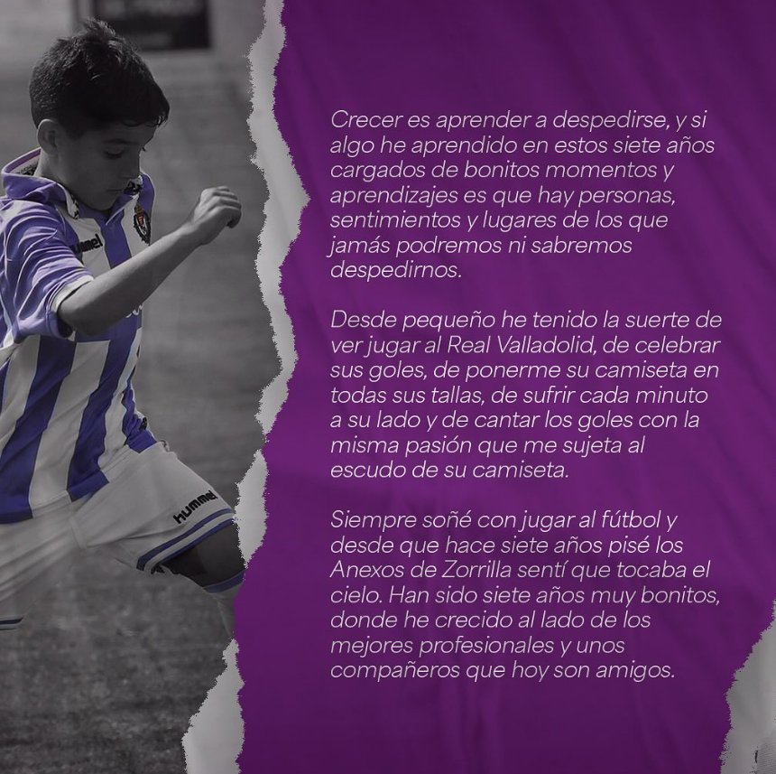 🟣 Últimas palabras de Víctor Fernández cómo futbolista del Valladolid 

🔍 El mediapunta nacido en 2007 pondrá rumbo a Valencia para enfundarse la camiseta del <a href="/LevanteUD/">Levante UD</a> 

🔝 Hará la pretemporada en el primer equipo y tiene pinta de que le veremos en dinámica de el mismo