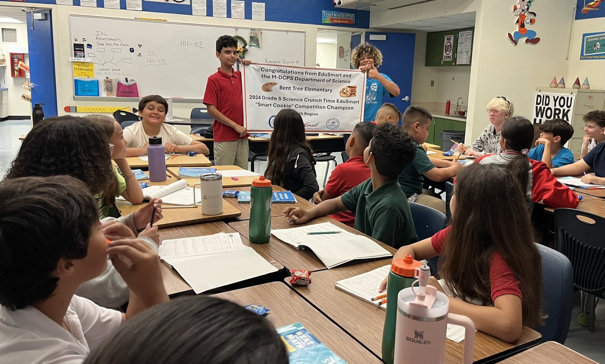MEtweedy's tweet photo. On behalf of EduSmart &amp; the Dept. of Science congrats to the Gr. 5 2024 “Smart Cookie” Competition Champion Bent Tree Elementary for the South Region! @EduSmartScience @MDCPSSci @MDCPSSouth @btelementary @AileenVega123 @NestorEMarcia https://t.co/60dd5BmVzS