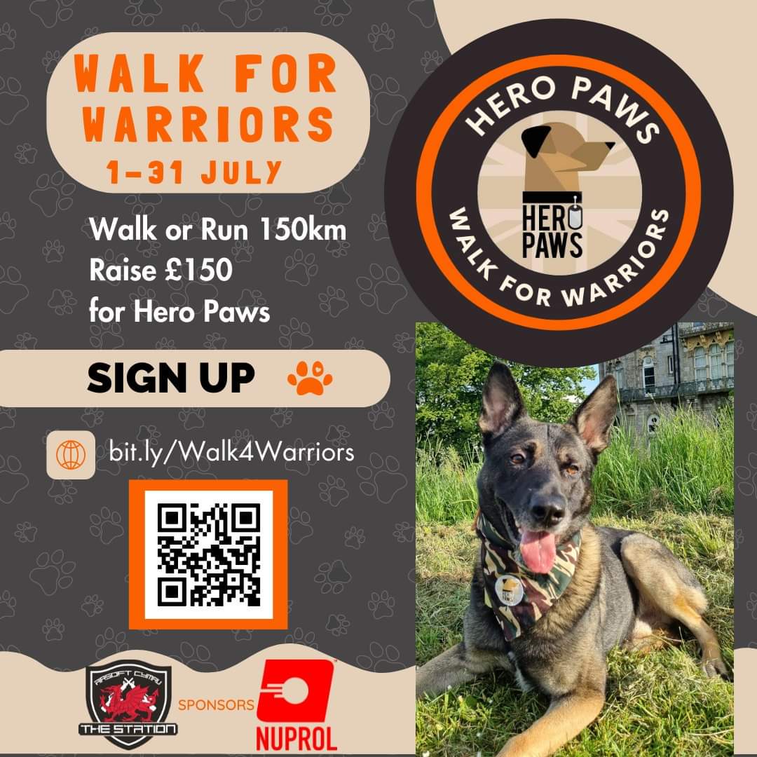 Now we can all fundraise for <a href="/Heropawsuk/">HERO PAWS</a>
Walk 150km - earn a Hero Paws 150km medal.
Raise £150 - earn a Hero Paws Fundraising Champion T-shirt.
Everyone welcome!
Follow Peaks For Paws on Facebook/IG for pupdates.

Go to bit.ly/walk4warriors for more
