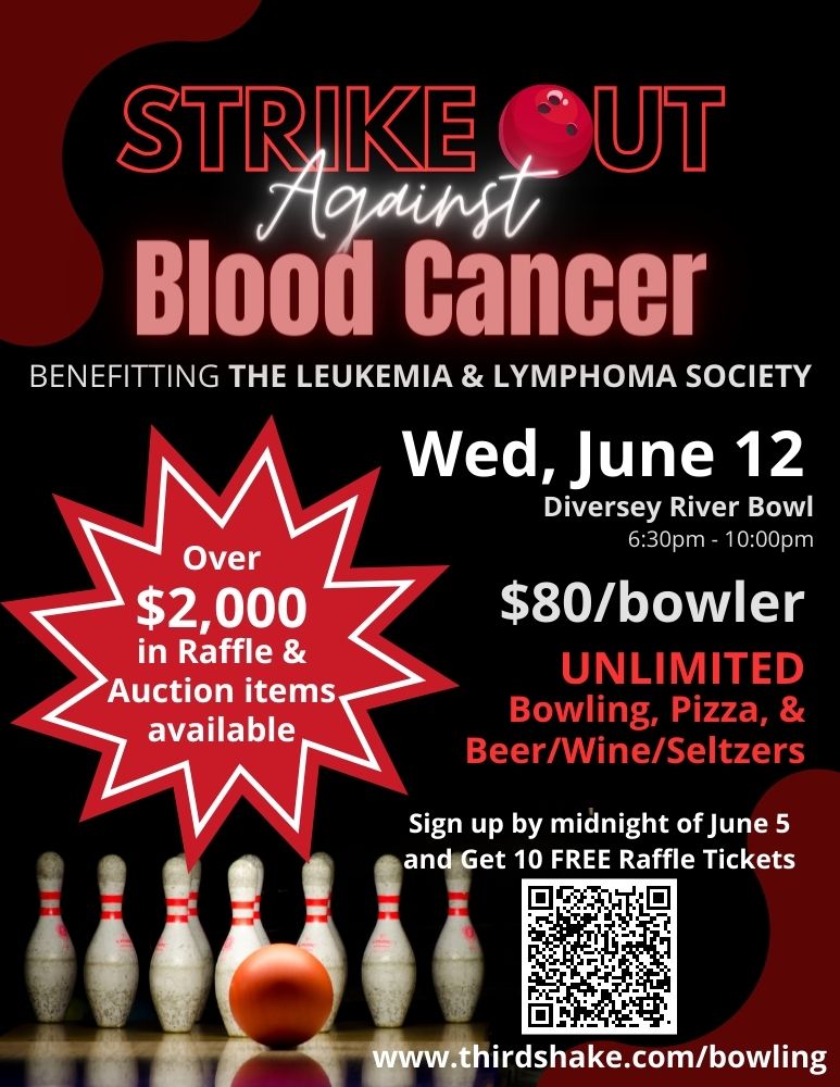 Millerjoec's tweet image. Hey Chicago friends, need your support at our June 12 fundraiser! Lots of bowling, pizza, adult beverages, and raffle prizes - all to support @LLSusa. All are welcome, skill or no skill.  

Sign up by this Wed midnight and get 10 free raffle tickets! eventbrite.com/e/strike-out-a…
