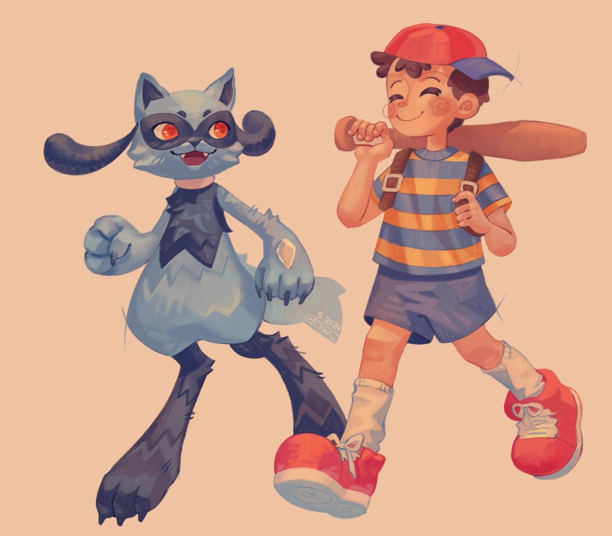ネス(マザー2) 「Riolu + Ness comm, I really like the tex」|☀️ | 🌒