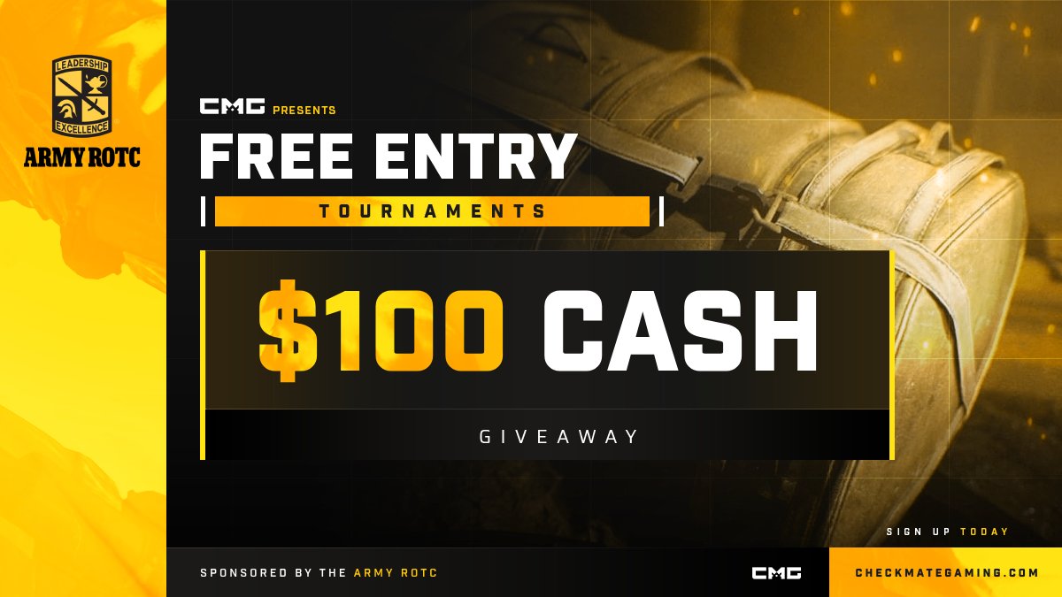 $100 CMG CASH GIVEAWAY SPONSORED BY ARMY ROTC

HOW TO ENTER: 
♻️ Retweet this tweet
👥 Reply with your CMG username 
✅ Follow @CMG_Esports

Winners picked Sunday 8PM EST