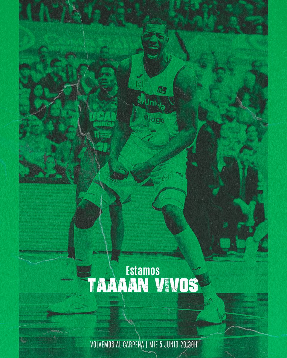 unicajaCB's tweet photo. 𝔼𝕊𝕋𝔸𝕄𝕆𝕊 𝕋𝔸𝔸𝔸𝔸𝔸ℕ 𝕍𝕀𝕍𝕆𝕊...

🔥¡¡¡𝐕𝐎𝐋𝐕𝐄𝐌𝐎𝐒 𝐀𝐋 𝐂𝐀𝐑𝐏𝐄𝐍𝐀!!!🔥

🏆 5º partido semifinal
🆚 @UCAMMurcia
📅 Miércoles 5
⌚️20:30 h

💚💜 #YoSoyDelUnicaja #PlayoffLigaEndesa #EstamosVivos https://t.co/MI35wI1OWq