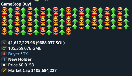 poe_real69's tweet photo. Some chad full sent $1.6M in one clip into $GME coin on Solana 😱 https://t.co/PEsevvMgK6