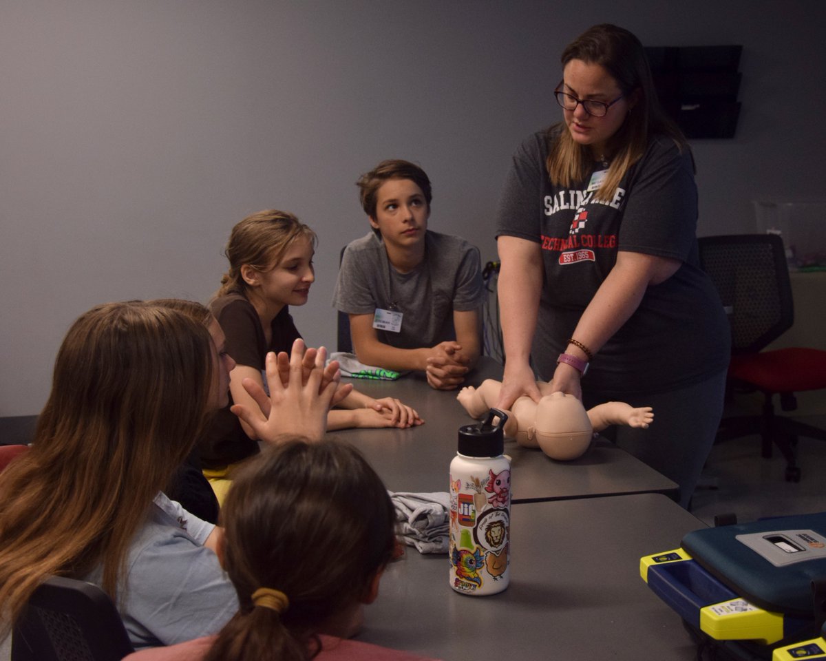 SalinaTech's tweet photo. The first day of our 2024 Summer Tech Camp was a hit, with campers learning about CPR, making impressions of their mouths, how firefighters open jammed doors and more! https://t.co/ICCTBQtLZ6