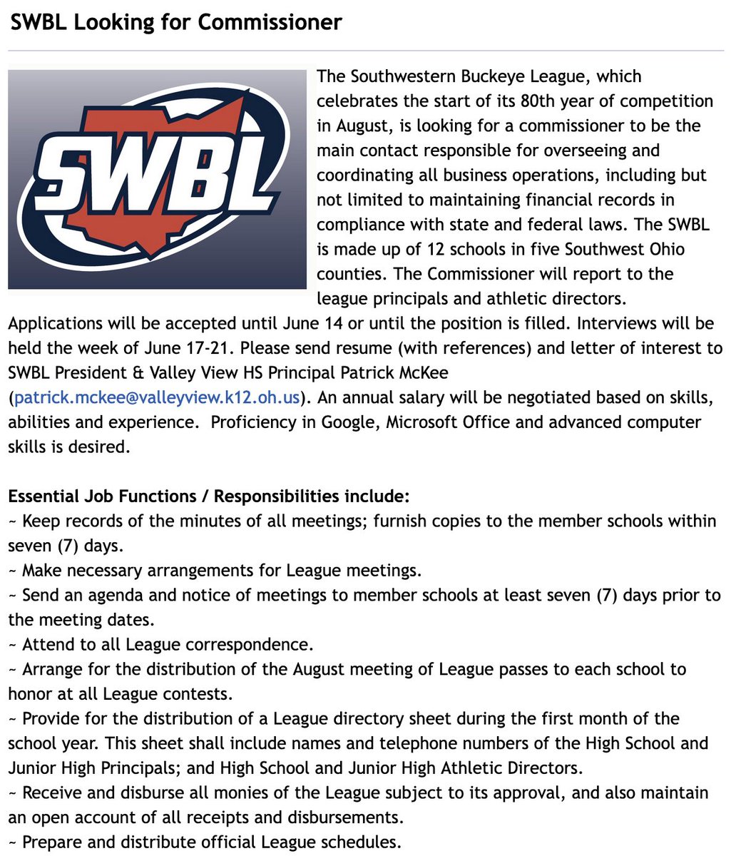 Southwestern Buckeye League (@swblsports) on Twitter photo SWBL Looking for Commissioner swblsports.com <a href="/WDTN/">WDTN</a> <a href="/whiotv/">WHIO-TV</a> <a href="/daytondailynews/">Dayton Daily News</a> <a href="/ENQSports/">Enquirer Sports</a> <a href="/dayton247now/">Dayton 24/7 Now</a> <a href="/journalnews/">journalnews</a> <a href="/theeatonrh/">The Register-Herald</a> <a href="/emowenjr/">Eddie Mowen Jr.</a> <a href="/ohiostatescott/">Scott Halasz</a> <a href="/Steven_Wright_/">Steven Wright</a> <a href="/jw_gilbert/">Jeff Gilbert ✏️</a> <a href="/EFrantzMP/">Eric Frantz</a> <a href="/skipweaver65/">Skip Weaver</a> @BCHSSReport <a href="/SWOSportsDaily/">Southwest Ohio Sports Daily</a> <a href="/JoeyDeBerardino/">Joey DeBerardino</a> <a href="/JackPohl/">Jack Pohl</a> SWBL Looking for Commissioner swblsports.com <a href="/WDTN/">WDTN</a> <a href="/whiotv/">WHIO-TV</a> <a href="/daytondailynews/">Dayton Daily News</a> <a href="/ENQSports/">Enquirer Sports</a> <a href="/dayton247now/">Dayton 24/7 Now</a> <a href="/journalnews/">journalnews</a> <a href="/theeatonrh/">The Register-Herald</a> <a href="/emowenjr/">Eddie Mowen Jr.</a> <a href="/ohiostatescott/">Scott Halasz</a> <a href="/Steven_Wright_/">Steven Wright</a> <a href="/jw_gilbert/">Jeff Gilbert ✏️</a> <a href="/EFrantzMP/">Eric Frantz</a> <a href="/skipweaver65/">Skip Weaver</a> @BCHSSReport <a href="/SWOSportsDaily/">Southwest Ohio Sports Daily</a> <a href="/JoeyDeBerardino/">Joey DeBerardino</a> <a href="/JackPohl/">Jack Pohl</a>