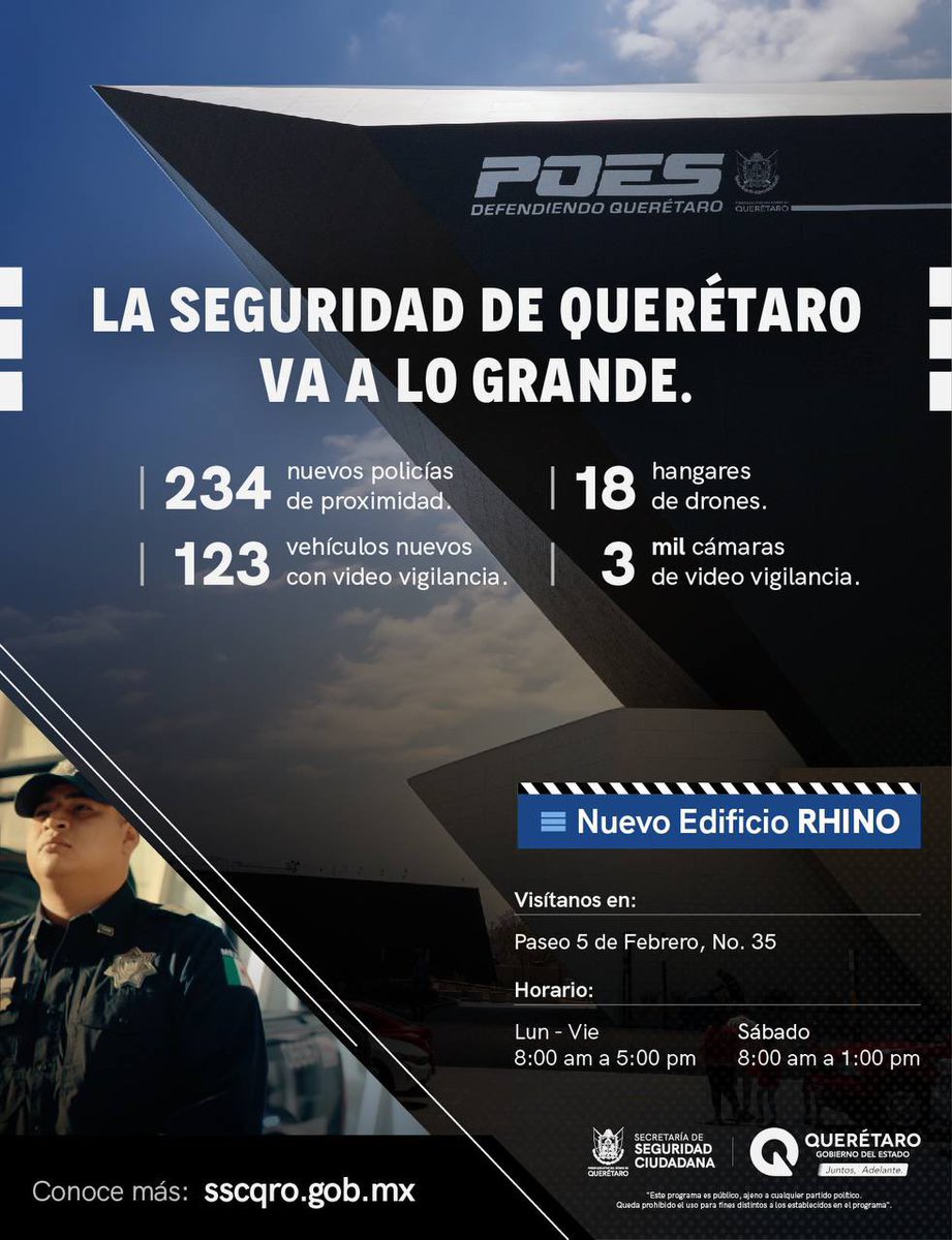En Querétaro tu seguridad y la de tu familia son nuestra prioridad. 🚔 👮🏻 Por eso, contamos con el “Rhino”, el edificio con más tecnología de toda Latinoamérica para que puedas seguir saliendo tranquilo a las calles. 🙌🏼