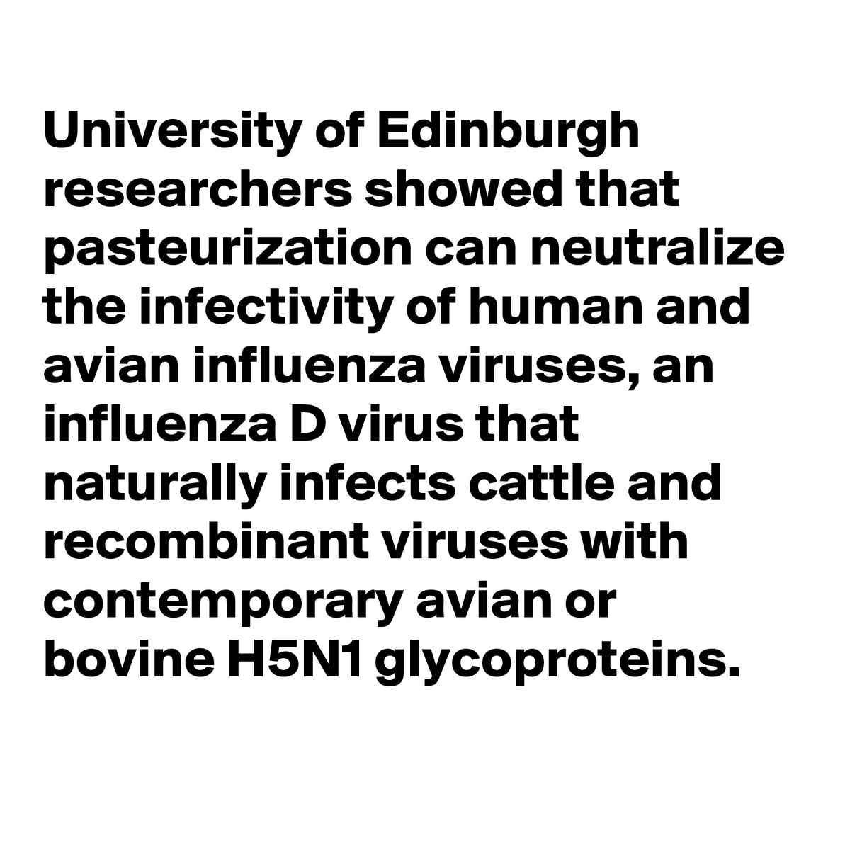 Dr Melvin Sanicas (@vaccinologist) on Twitter photo The <a href="/EdinburghUni/">The University of Edinburgh</a> researchers report that industry-standard #pasteurization inactivates #influenza A #viruses (IAVs) in #milk
linkedin.com/posts/drmelvin… The <a href="/EdinburghUni/">The University of Edinburgh</a> researchers report that industry-standard #pasteurization inactivates #influenza A #viruses (IAVs) in #milk
linkedin.com/posts/drmelvin…
