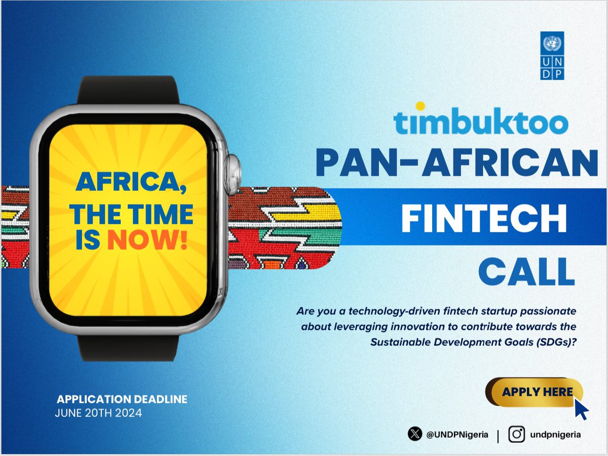 Young African Innovators, this one is for you!

➡️Are you an African–owned fintech startup?
➡️Looking to scale your venture &amp; maximize impact?

This is your time! Apply for #timbuktoo Pan-African Fintech Startup
Accelerator Program now ➡️bit.ly/3KtKybW