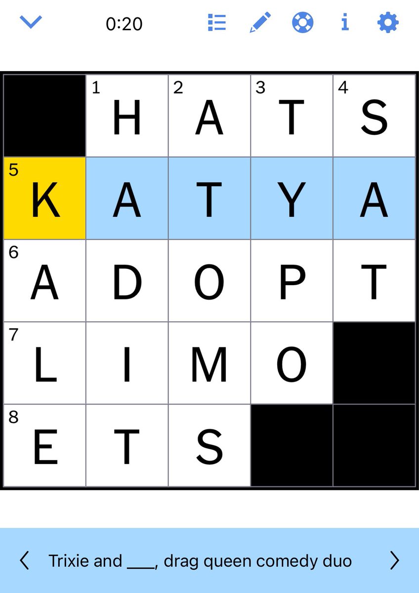 trentsky's tweet photo. You know you've made it when you're in the @nytimes Crossword @katya_zamo @trixiemattel https://t.co/PCbwzVUvOw