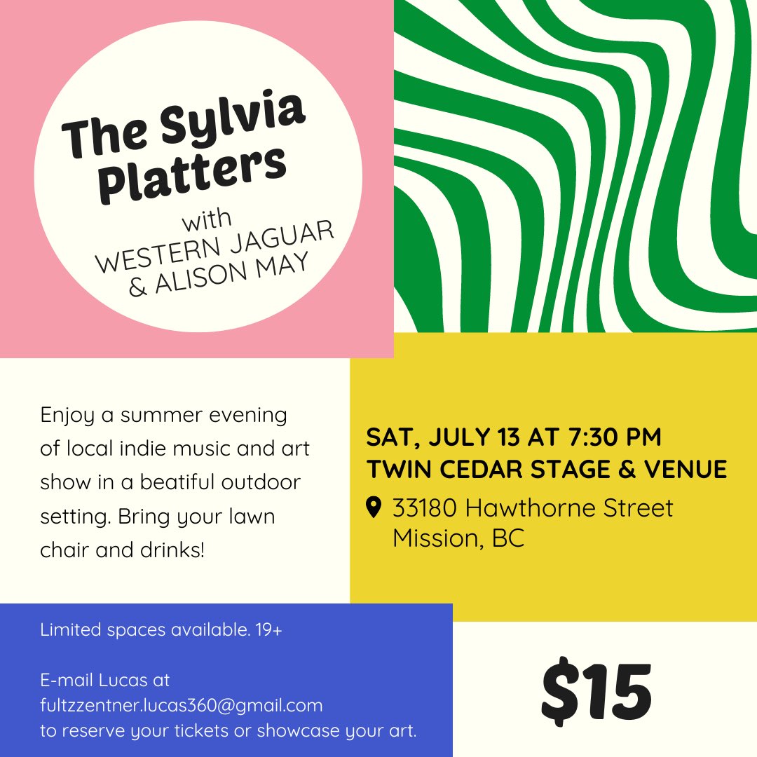 The Sylvia Platters (@sylviaplatters) on Twitter photo Fresh show announcement! Playing an intimate backyard set with our friends <a href="/westernjaguar/">WESTERN JAGUAR π¨π¦π¨π¦π¨π¦π¨π¦π¨π¦</a> and Alison May on Saturday, July 13 in Mission, BC. See you there! βοΈ Fresh show announcement! Playing an intimate backyard set with our friends <a href="/westernjaguar/">WESTERN JAGUAR π¨π¦π¨π¦π¨π¦π¨π¦π¨π¦</a> and Alison May on Saturday, July 13 in Mission, BC. See you there! βοΈ