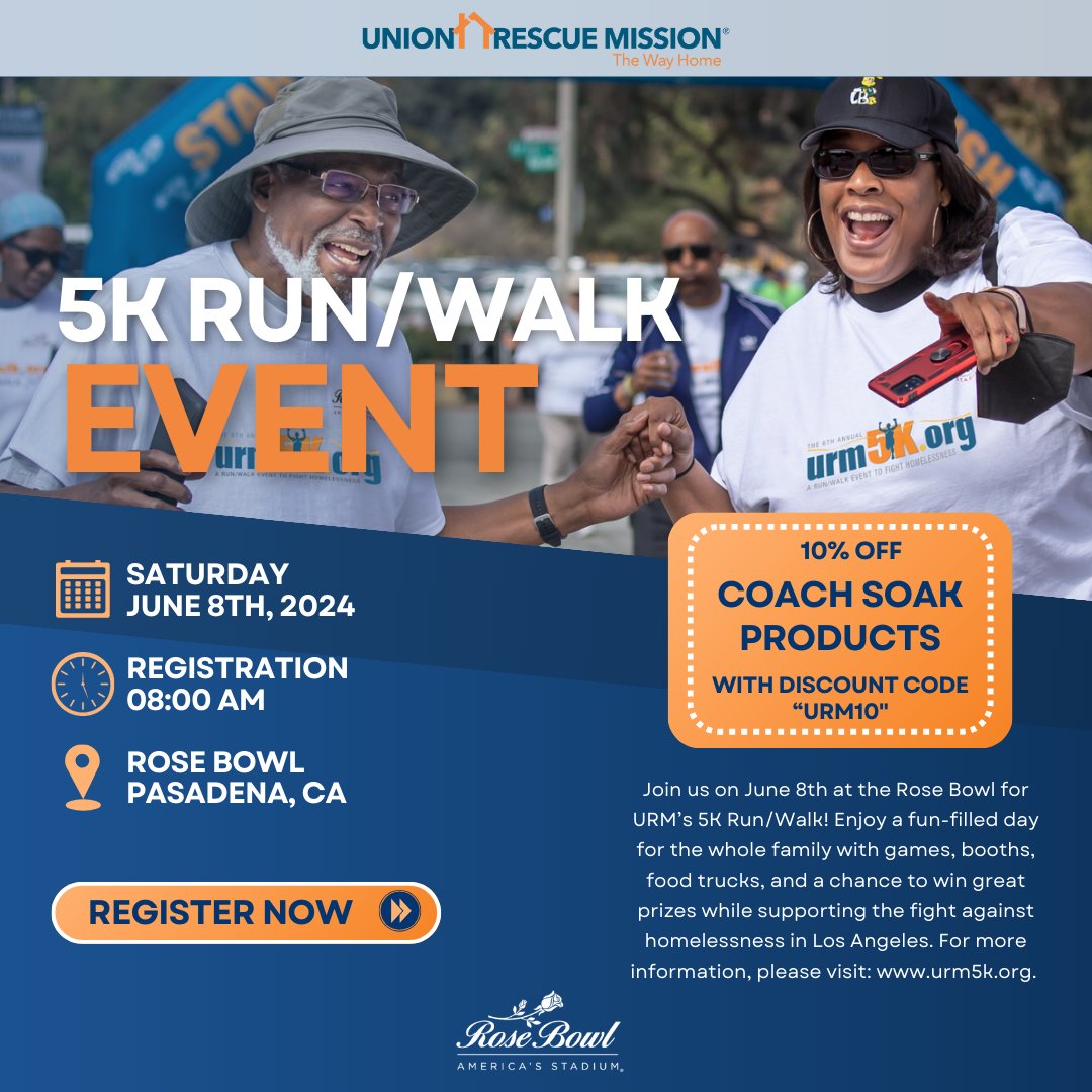URM's tweet image. Join us on June 8th at the Rose Bowl for URM’s 5K Run/Walk! Enjoy a fun-filled day for the whole family with games, booths, food trucks, and a chance to win great prizes. Come on out and support the fight against homelessness in Los Angeles.

urm5k.org

#LosAngeles…