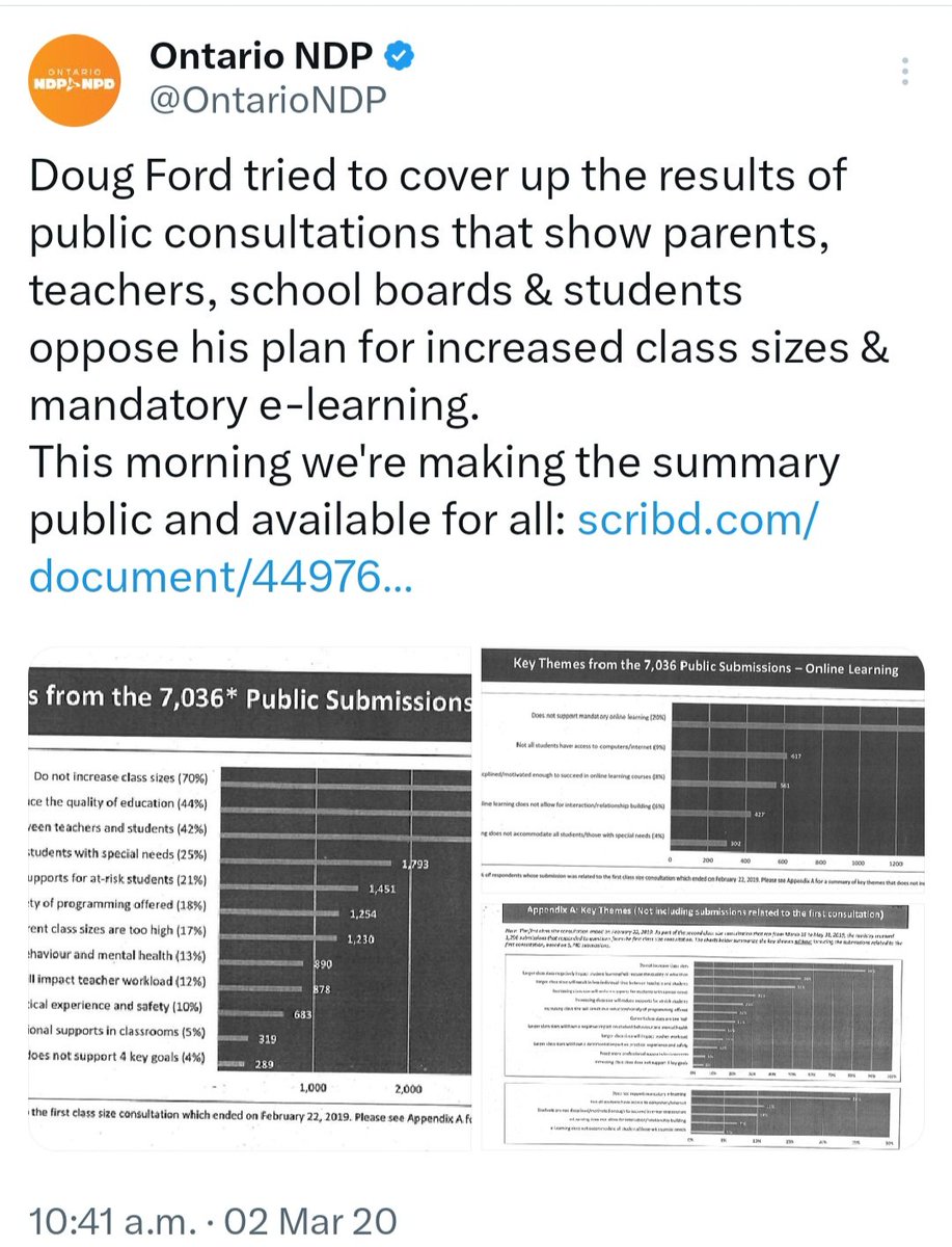 MikeJToronto's tweet photo. @Sflecce It's not surprising that when stakeholders - including parents - rejected larger class sizes and mandatory online learning - not only did you ignore them, you hid the results of your own poll. Shame! #OntEd 
https://t.co/ZRcAo30sNs https://t.co/4LIlhQUpFS