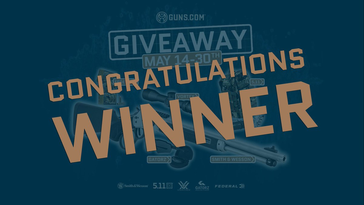 Guns_com's tweet photo. Congrats to Aidan C. from Montana, winner of the #NeverSettle Giveaway! Thank you to all who entered for a chance to win $4,500 in prizes from @Smith_WessonInc @FederalPremium @511Tactical @gatorzeyewear &amp; @VortexOptics.

Next giveaway coming soon.

#gunsdotcom #2A https://t.co/MW0DcDipWL