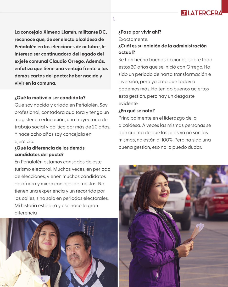 XimenaLlamin's tweet photo. “En #Peñalolén estamos cansados del turismo electoral. En períodos de elecciones vienen muchos candidatos de afuera con ojos de turistas. No tienen una experiencia y recorrido por nuestras calles”, te invito a leer nota 🗞️ La Tercera
#EligeLocal
#QueLaAlcaldesaSeaTuVecina
#VotaB14 🗳️ @penalolen
