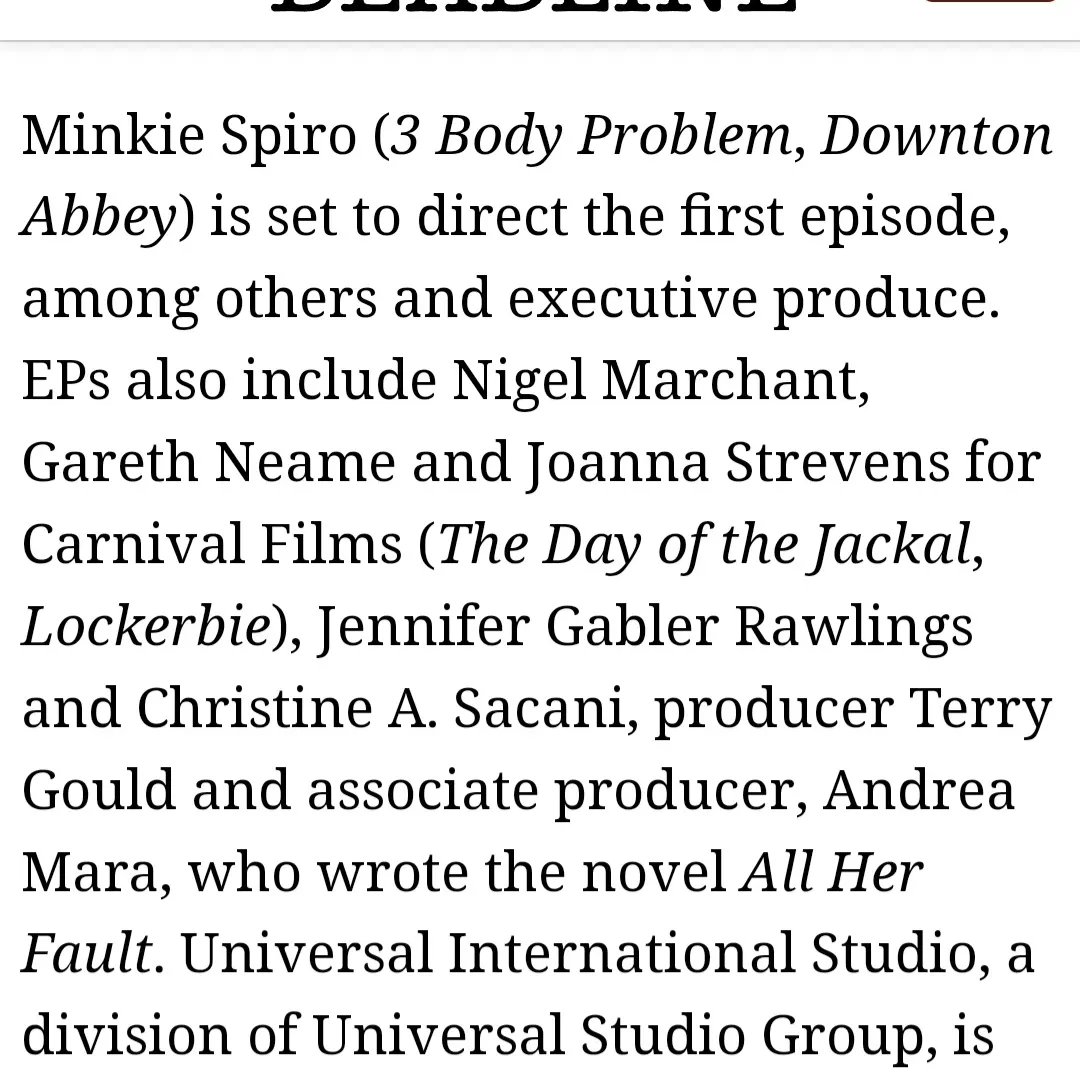 I have news! 
Sarah Snook, aka Shiv from Succession, will play Marissa in the TV adaptation of my book, All Her Fault. I wish I had a picture of my face when I heard this news, but safe to say, there was a scream. Details here: deadline.com/2024/06/sarah-…