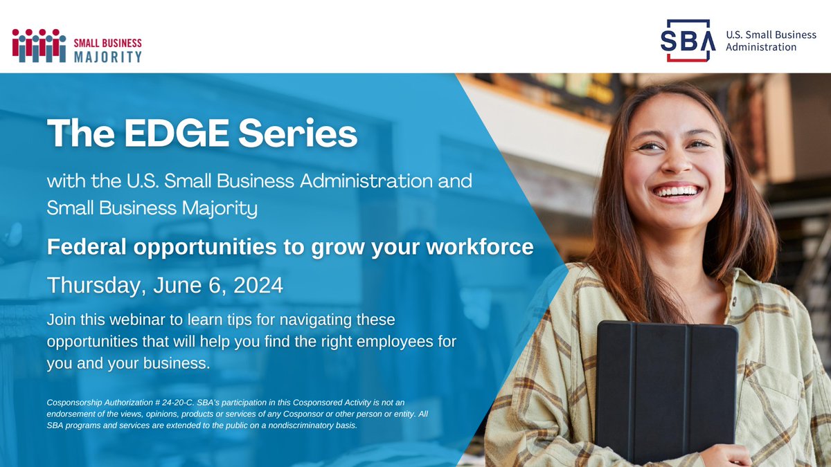 Check out a new six-part webinar series targeted for small businesses in CO, MT, ND, SD, UT and WY. This partnership will generate small business resources on the most pressing workforce issues for small business owners. smallbusinssmajority.org/webinar-series…