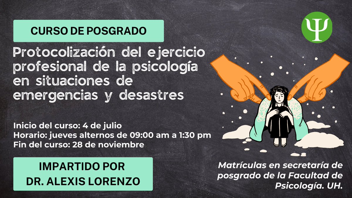 ¡Nuevo curso de posgrado! 🤓

Puedes matricular en la secretaría de la Facultad de Psicología, de lunes a jueves, en el horario de 9:00 am a 1:00 pm.

¡Te esperamos! 😁