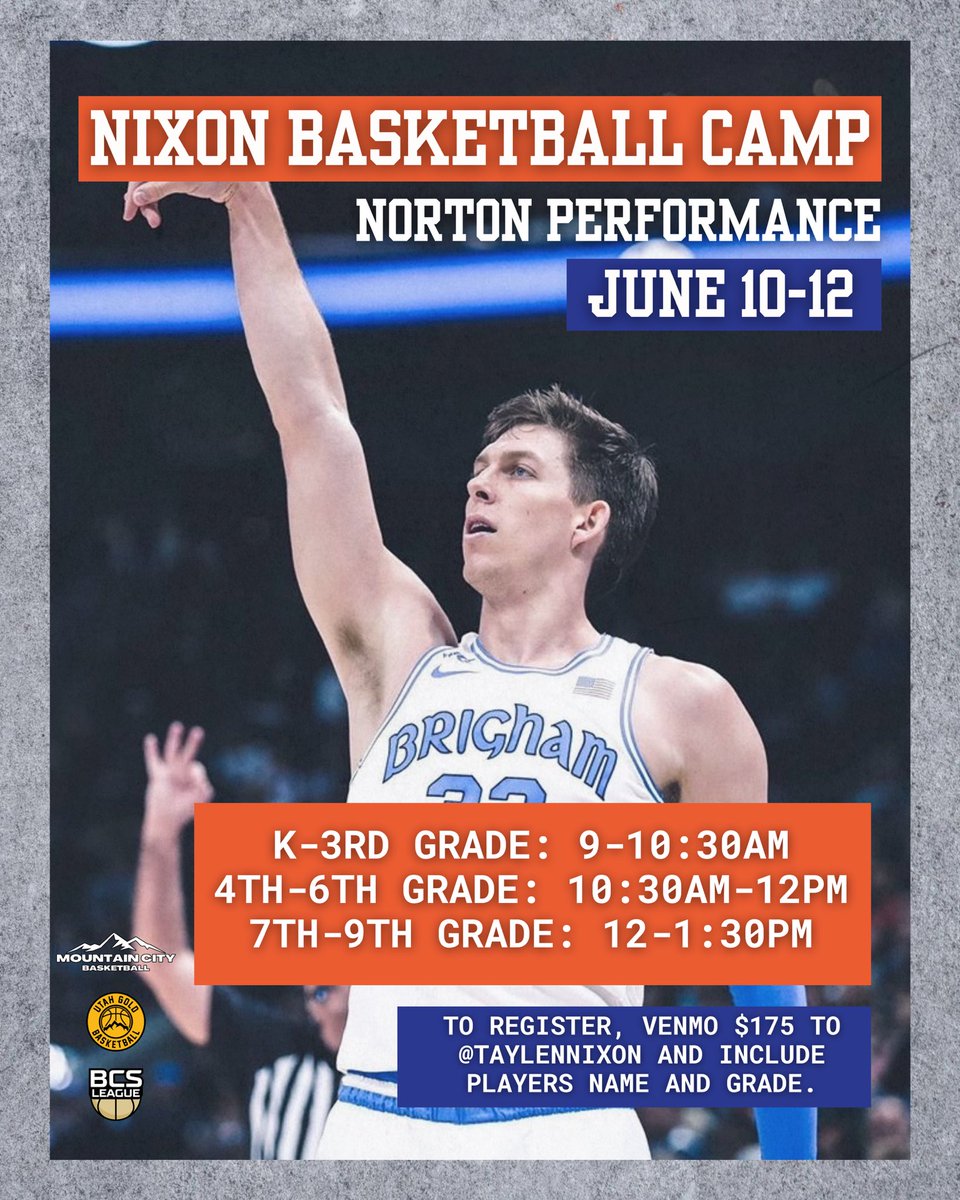 Next week I’m running my summer basketball camp in Highland, Utah! This is year 4 of camp, and one of my favorite weeks of the year.

Spots open in each session!

JUNE 10-12 @ NORTON PERFORMANCE
K-3rd Grade: 9-10:30am
4th-6th Grade: 10:30am-12pm
7th-9th Grade: 12-1:30pm 
$175