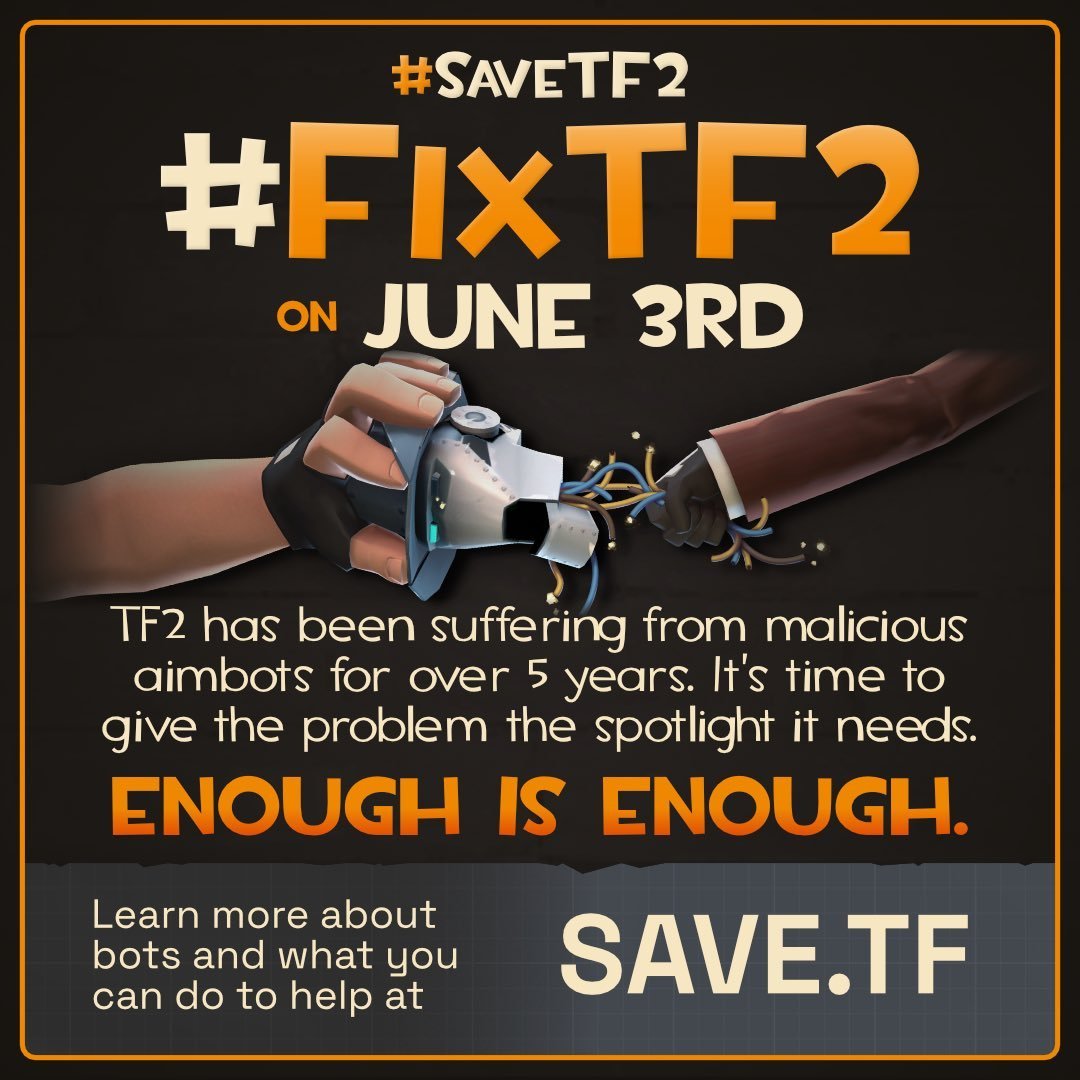 Dexerto's tweet image. The Team Fortress 2 community is protesting the lack of support and hacking going on in their game with the hashtag #fixtf2