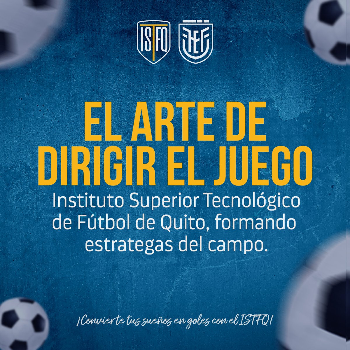 🔝⚽ El arte de dirigir el juego comienza aquí.
En el #ISTFQ, nos dedicamos a formar los mejores estrategas del campo. Si tu pasión es liderar y transformar el fútbol desde la dirección técnica, este es tu lugar.

🎓🏆 Conviértete en un maestro de la táctica y la dirección. Únete