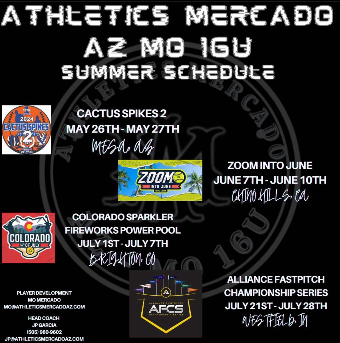 Summer schedule!!! So excited to play with this team!! Go Athletics!!! 🖤🤍
