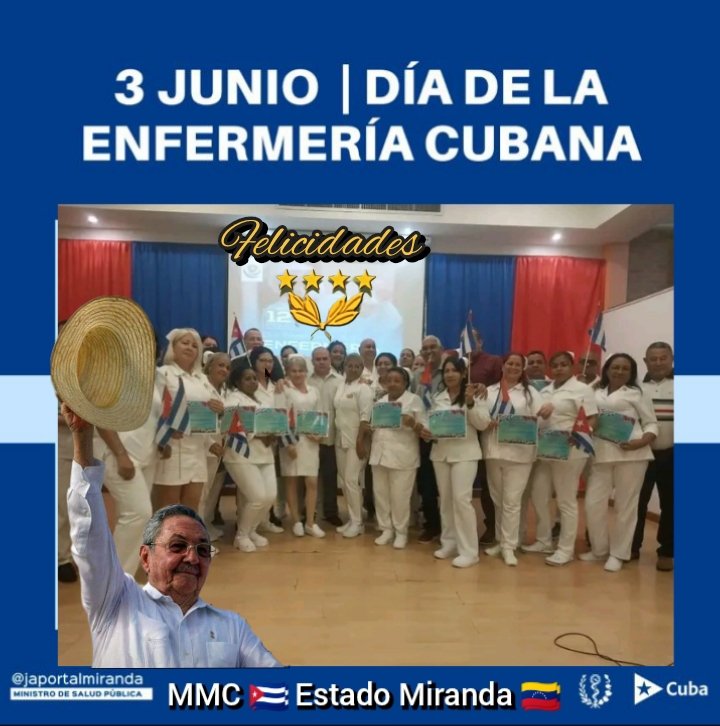 MMC 🇨🇺 Estado Miranda 🇻🇪 
Si salvas una vida eres un héroe, pero si salvas 100 vidas eres una enfermera(o). Cuando eres enfermera(o) Sabes que cada día cambiarás una vida o una vida cambiará la tuya.
¡¡FELIZ DÍA DE LA ENFERMERÍA 🇨🇺!!
¡¡ FELIZ DÍA #RaulEsRaul !!
<a href="/DrYusleivy/">Dr. Yusleivy Martínez</a>