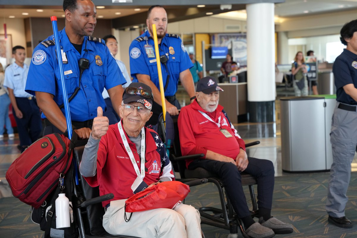 FlyTPA's tweet photo. Today, four World War II veterans flew out of TPA on their way to Normandy to participate in the 80th D-Day Anniversary events. These heroes are among the few remaining who fought for freedom on that historic day in 1944. 🇺🇸 Join us in thanking them for their service. https://t.co/wH0wfikvlO