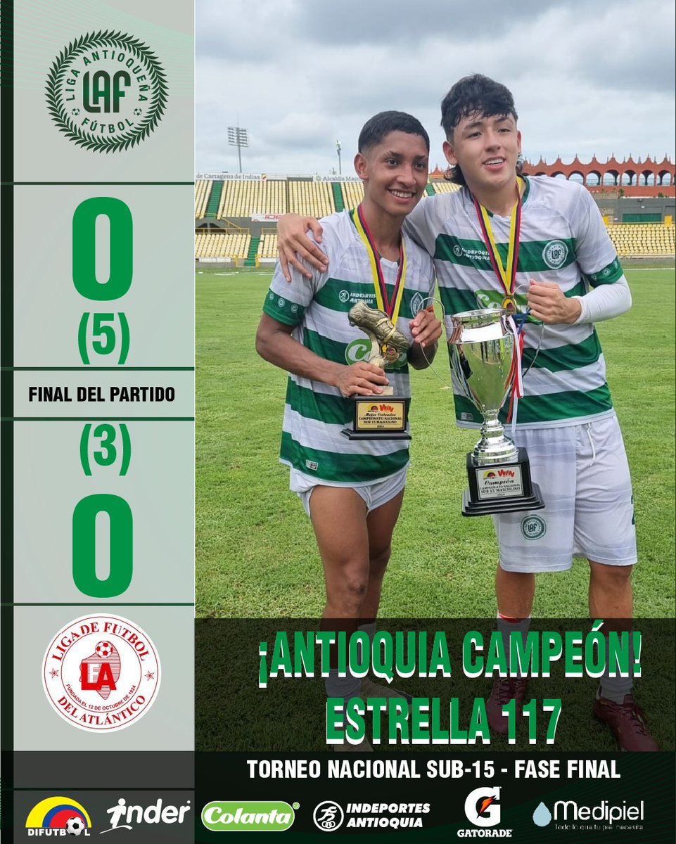 elbocabello's tweet photo. Jerónimo Sepúlveda,portero de Boca y del Barrio Bellavista de Bello,fue clave hoy para el título de Antioquia en el Torneo Nacional sub 15, cuya final se jugó ante Atlántico en Cartagena. Sepúlveda atajó un cobro desde los 12 pasos,  para que Antioquia ganara la final. https://t.co/jy5o8qwMG6