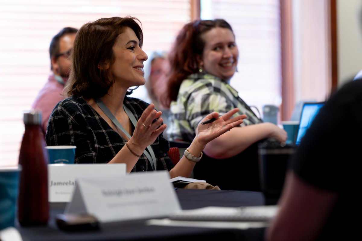 KUHallCenter's tweet photo. This summer's AI and Digital Literacy Institute kicked off this morning at KU's Hall Center for the Humanities.  For the rest of the week, participants will explore how to teach writing, research, and critical inquiry in the face of developing generative AI technology. https://t.co/SHaAWsjDDm