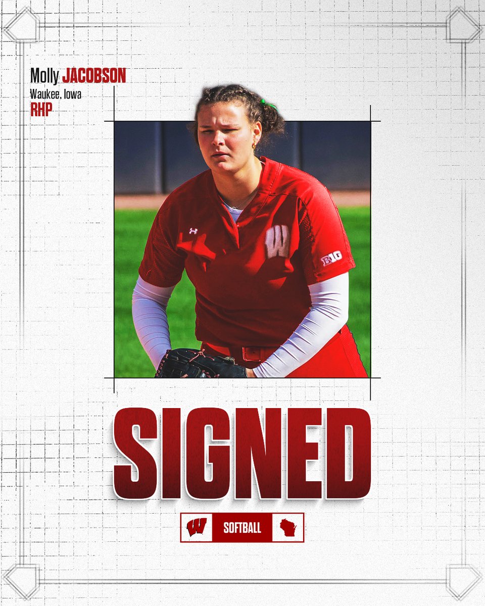 BadgerSoftball's tweet photo. Now donning the Badger red and white, let's give a warm welcome to @mollyjacobson20! https://t.co/v3WLca83tD