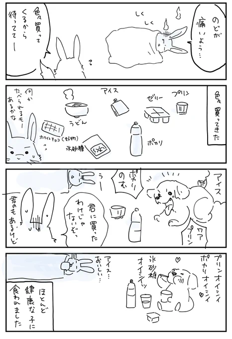 看病のために買ってきた食べ物が、元気な子に食われていく。 