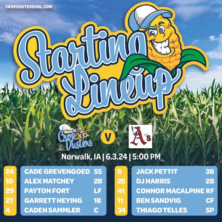 WarrenCoDusters's tweet image. The Dusters look to move to 4-0 as they take on the Clarinda A’s at home in Norwalk at Fareway fields. #cropdusters #getdusted