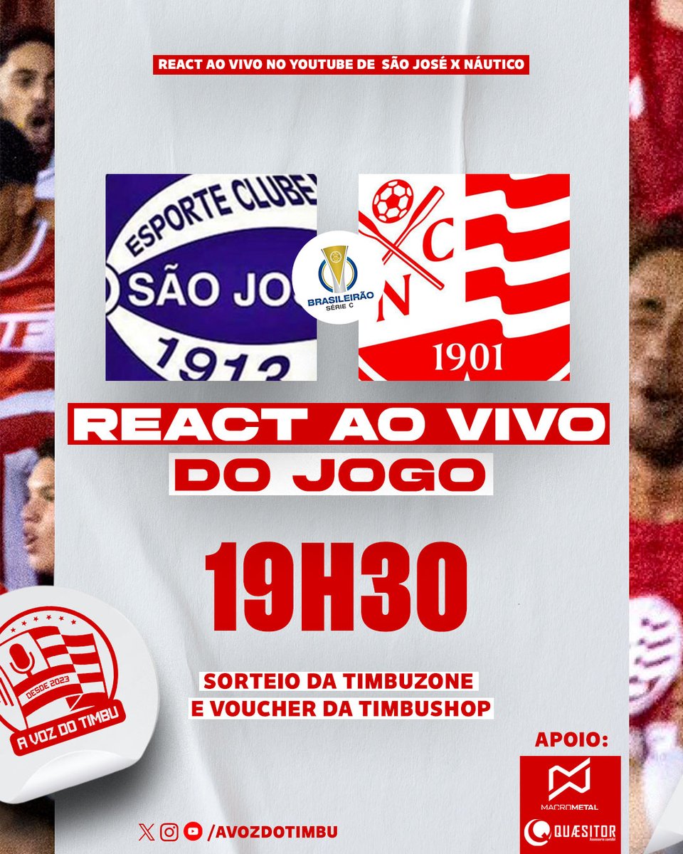 avozdotimbu's tweet photo. NOVIDADE NA ÁREA! FAREMOS REACT DO JOGO AO VIVO #PraCimaDelesTimbu 🇦🇹
Acesse o nosso youtube e acompanhe
o react do jogo ao vivo conosco ⚽
https://t.co/TrxKyLJGyF
Apoio: @macrometalbr | @mundoquaesitor
#AVozDoTimbu 📢🐭 #nautico #nauticope #nauticoacimadetudo https://t.co/TWZU9WIr4S